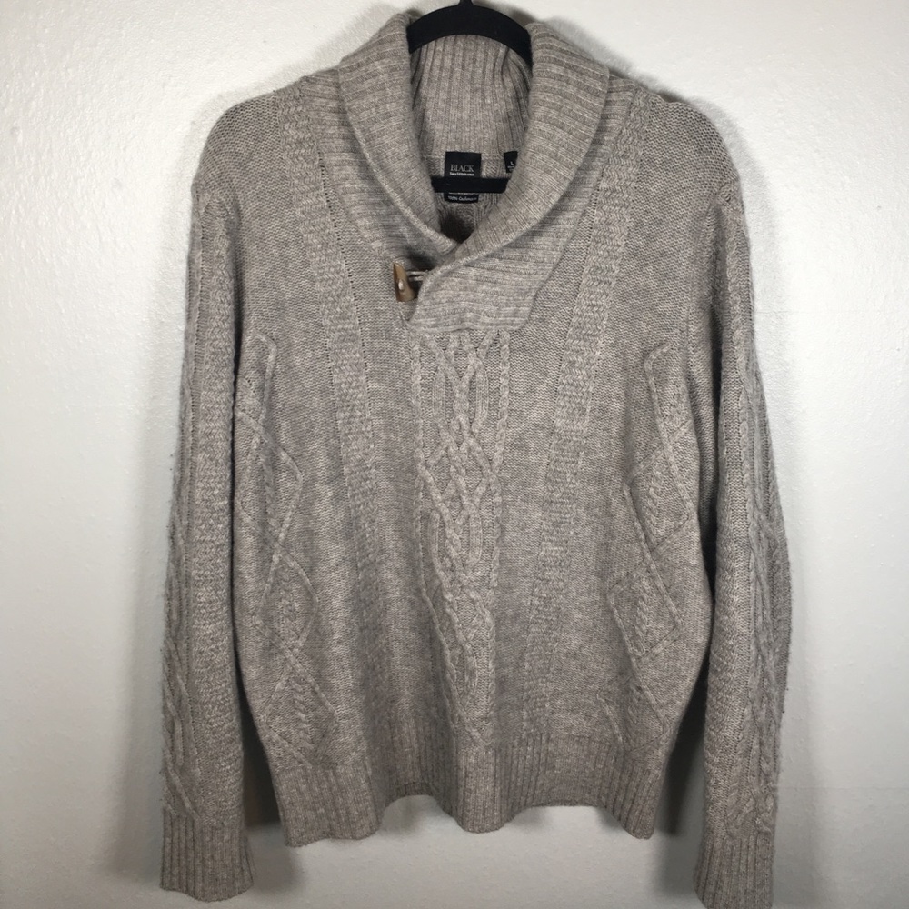 100% cashmere cable knit shawl collar sweater